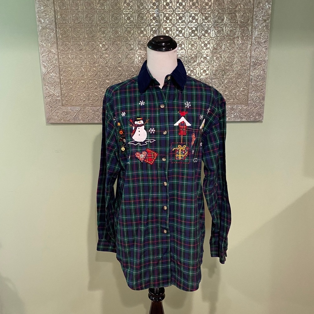 Vintage Ugly Christmas Plaid Button Down
